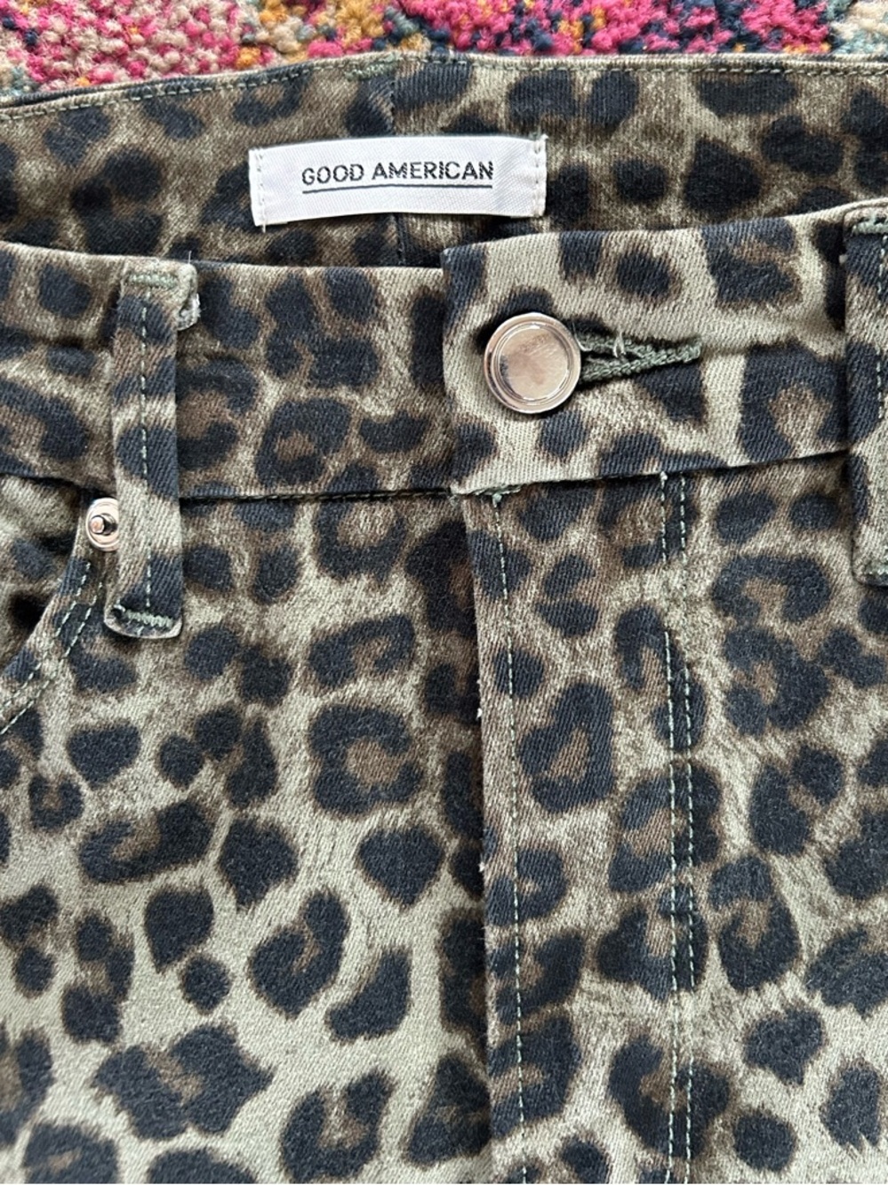 Good American | Women’s Olive Green/Black Leopard Print Good Waist Crop Jeans 28 - Picture 8 of 16
